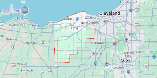 zoomed in map of Lorain County