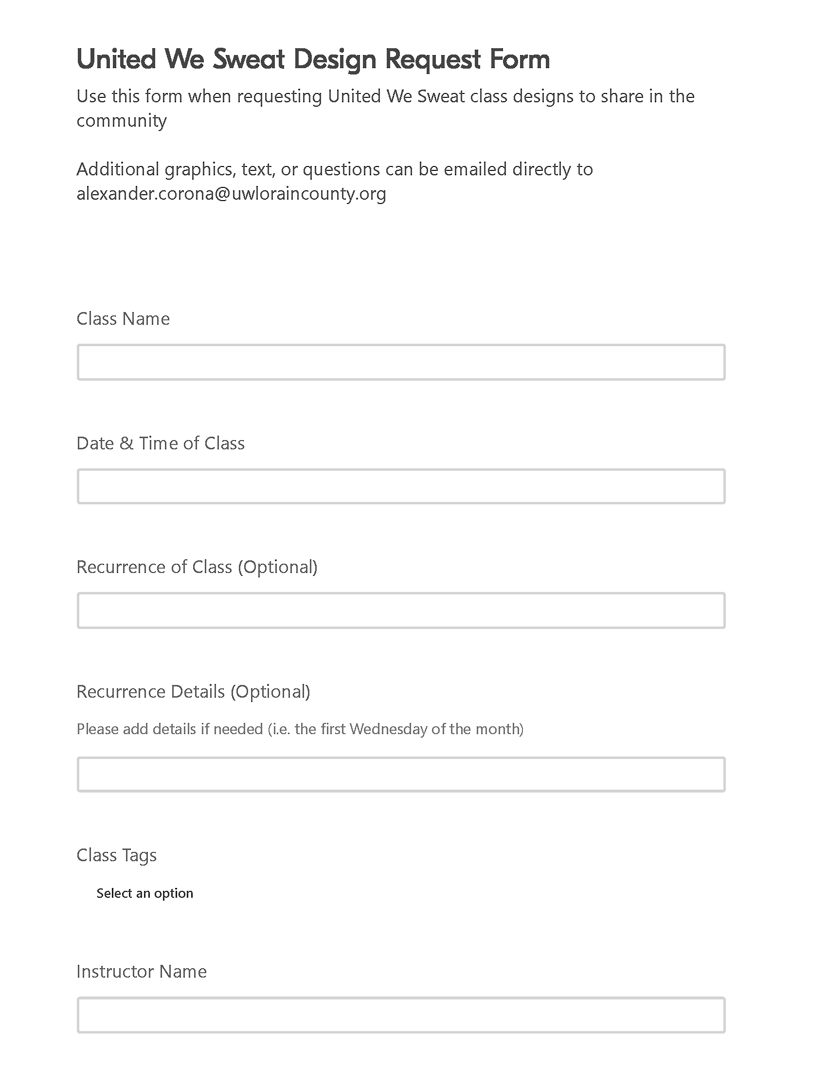 A form to have a custom design created by the United Way team 