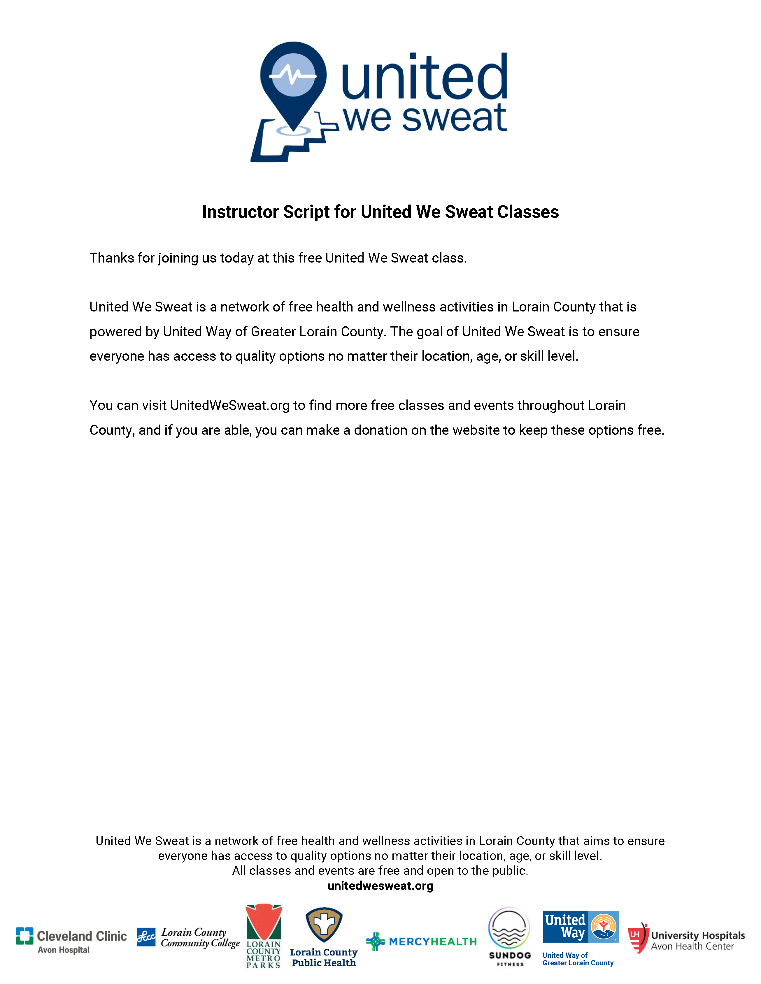 Instructor Script for united we sweat 